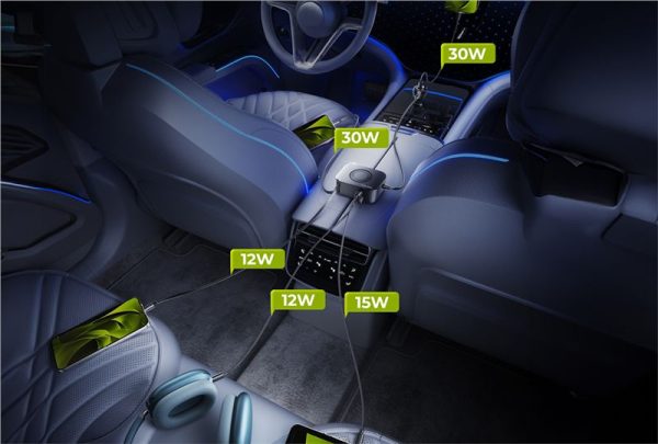 Mobile Origin 75W 5in1 Car Charger CA23 - 2x USB-C + USB-A Port 2x USB-C Cable