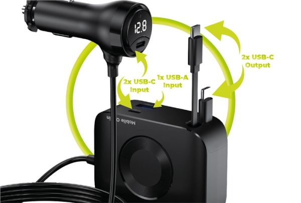Mobile Origin 75W 5in1 Car Charger CA23 - 2x USB-C + USB-A Port 2x USB-C Cable