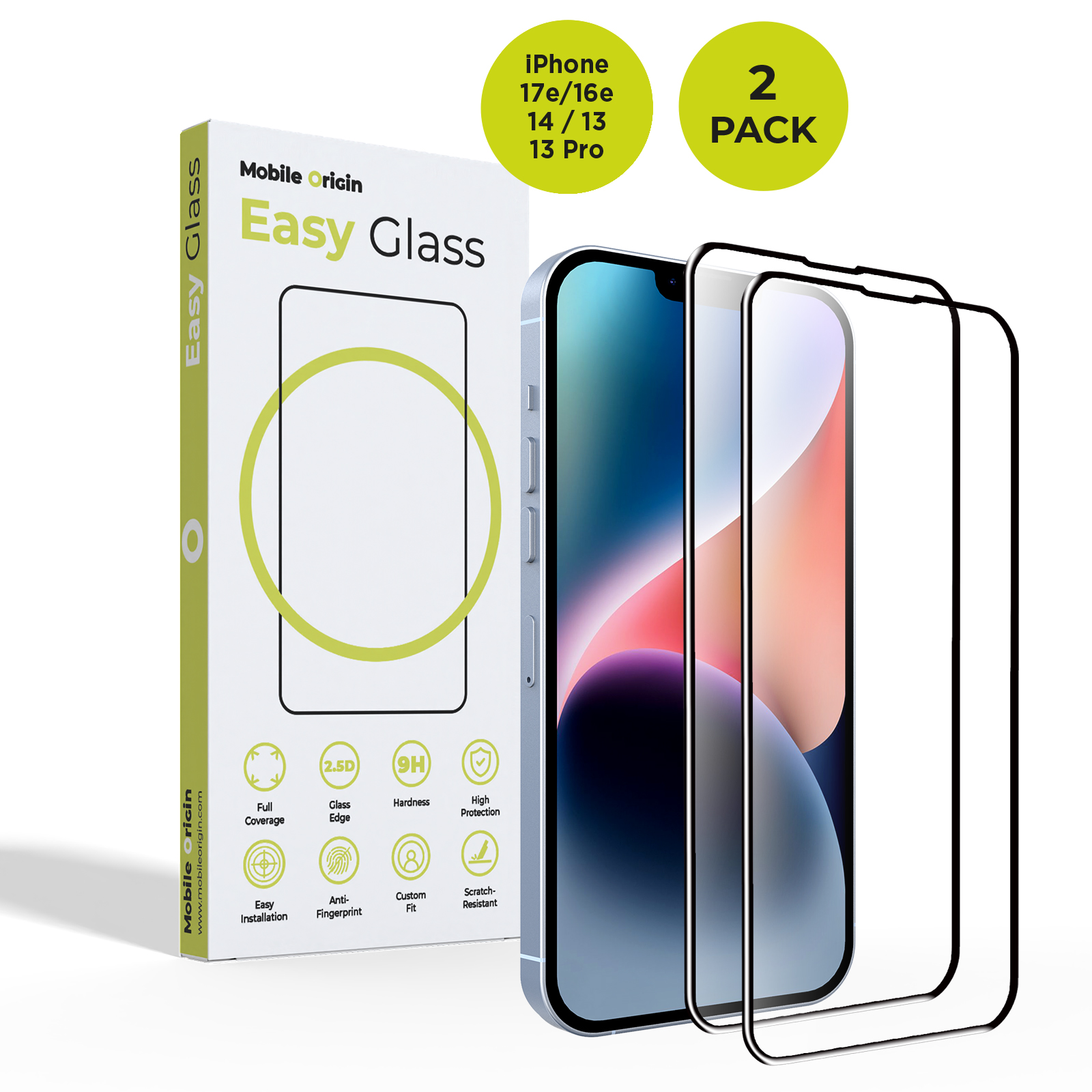 Mobile Origin EasyGlass iPhone 17e/16e/14/13/13 Pro 2 pack