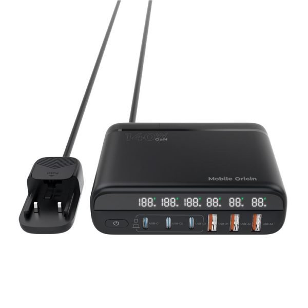 Mobile Origin GaN 140W Travel Charger Hub PW12 EU/UK/US 3x USB-C + 3x USB-A