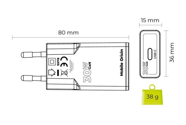 Mobile Origin GaN 30W Slim Charger TÜV MO17 - USB-C