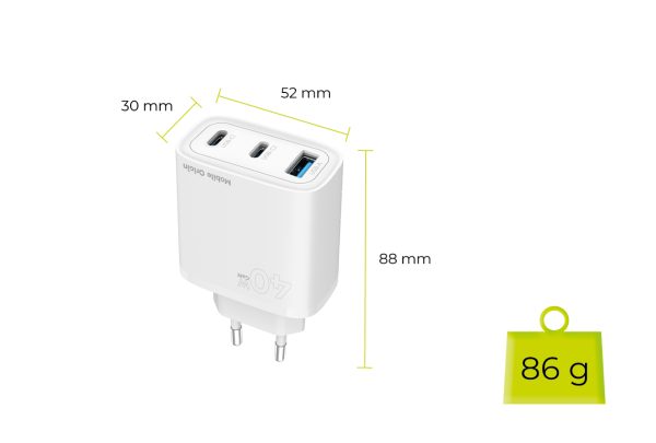 Mobile Origin GaN 40W Wall Charger MO13 white 1 USB-A + 2 USB-C