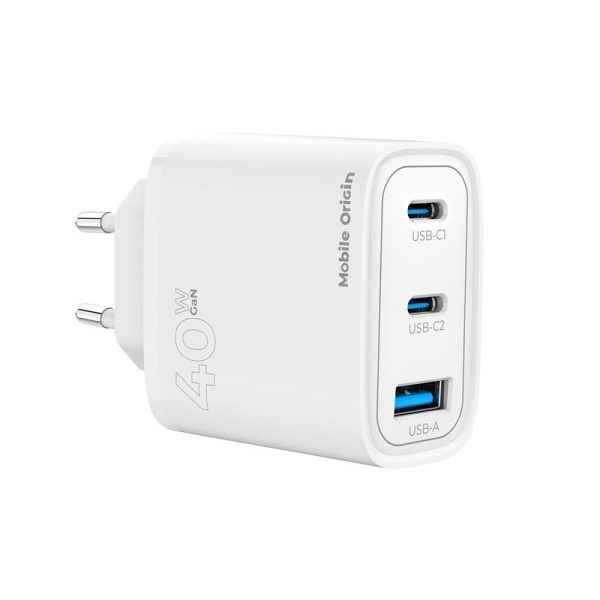 Mobile Origin GaN 40W Wall Charger MO13 white 1 USB-A + 2 USB-C
