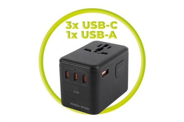 Mobile Origin GaN 67W Travel Adapter PW5 EU/UK/US/AUS 3x USB-C + USB-A
