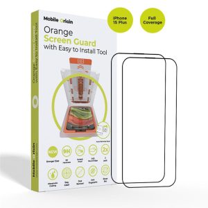 Mobile Origin Orange Screen Guard iPhone 15 Plus with easy applicator 2 pack