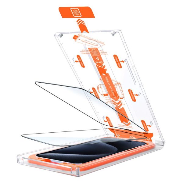 Mobile Origin Orange Screen Guard iPhone 15 with easy applicator 2 pack