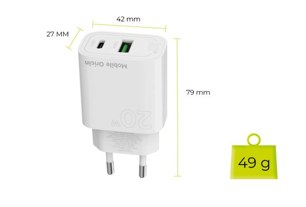 Mobile Origin PD20W Wall Charger MO12 white 1 USB-A + 1 USB-C