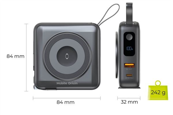 Mobile Origin PowerBank & Travel Charger Lightning/USB-C Cable MagSafe AW/iPhone Compatible black