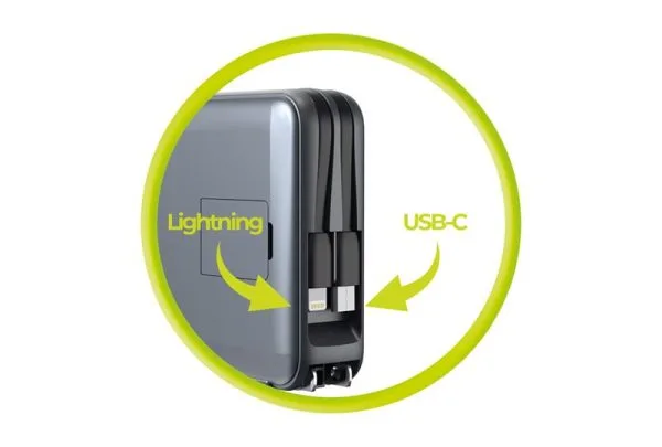 Mobile Origin PowerBank & Travel Charger Lightning/USB-C Cable MagSafe/AW/iPhone Compatible grey