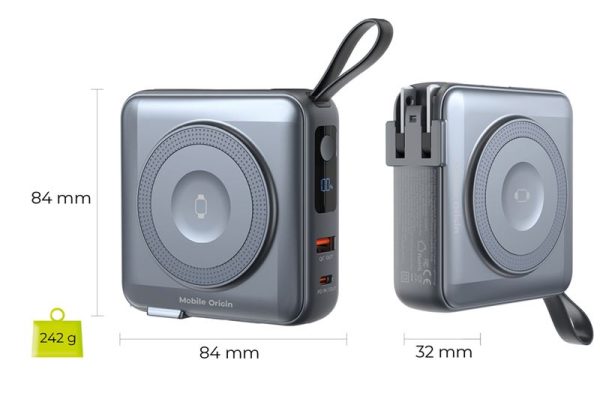 Mobile Origin PowerBank & Travel Charger Lightning/USB-C Cable MagSafe/AW/iPhone Compatible grey