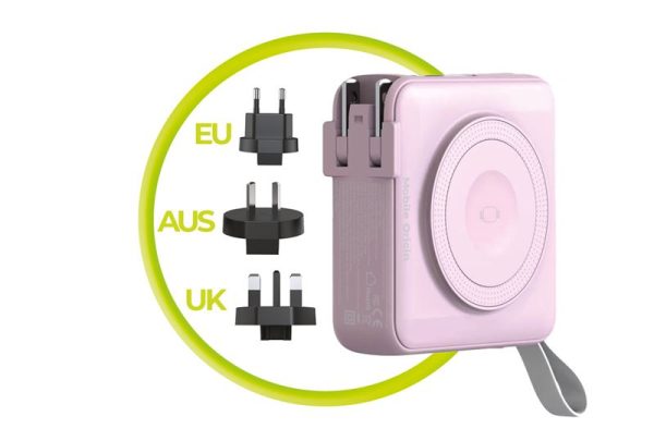 Mobile Origin PowerBank & Travel Charger Lightning/USB-C Cable MagSafe/AW/iPhone Compatible pink