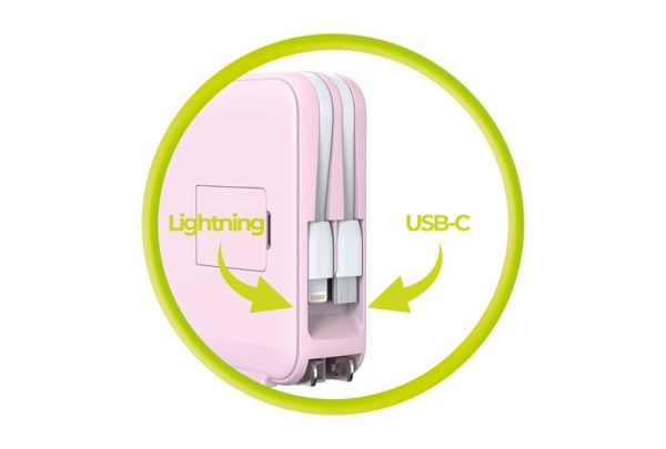 Mobile Origin PowerBank & Travel Charger Lightning/USB-C Cable MagSafe/AW/iPhone Compatible pink