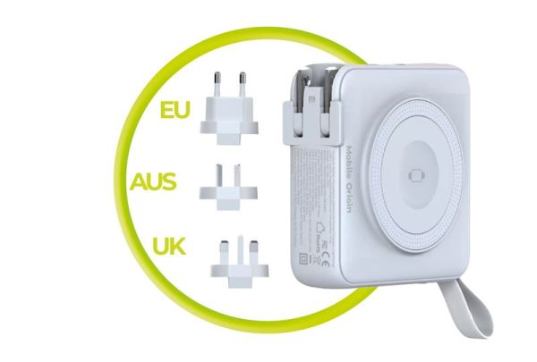 Mobile Origin PowerBank & Travel Charger Lightning/USB-C Cable MagSafe/AW/iPhone Compatible white