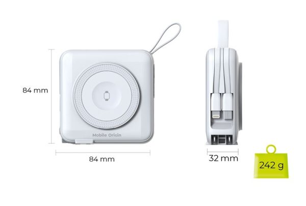 Mobile Origin PowerBank & Travel Charger Lightning/USB-C Cable MagSafe/AW/iPhone Compatible white