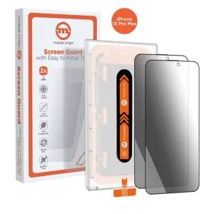 Mobile Origin Privacy Screen Guard iPhone 15 Pro Max with easy applicator 2 pack