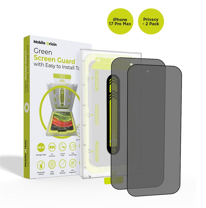 Mobile Origin Screen Guard Privacy with easy applicator 2 pack - iPhone 17 Pro Max
