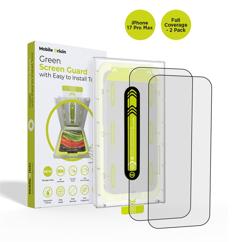 Mobile Origin Screen Guard with easy applicator full coverage 2 pack - iPhone 17 Pro Max
