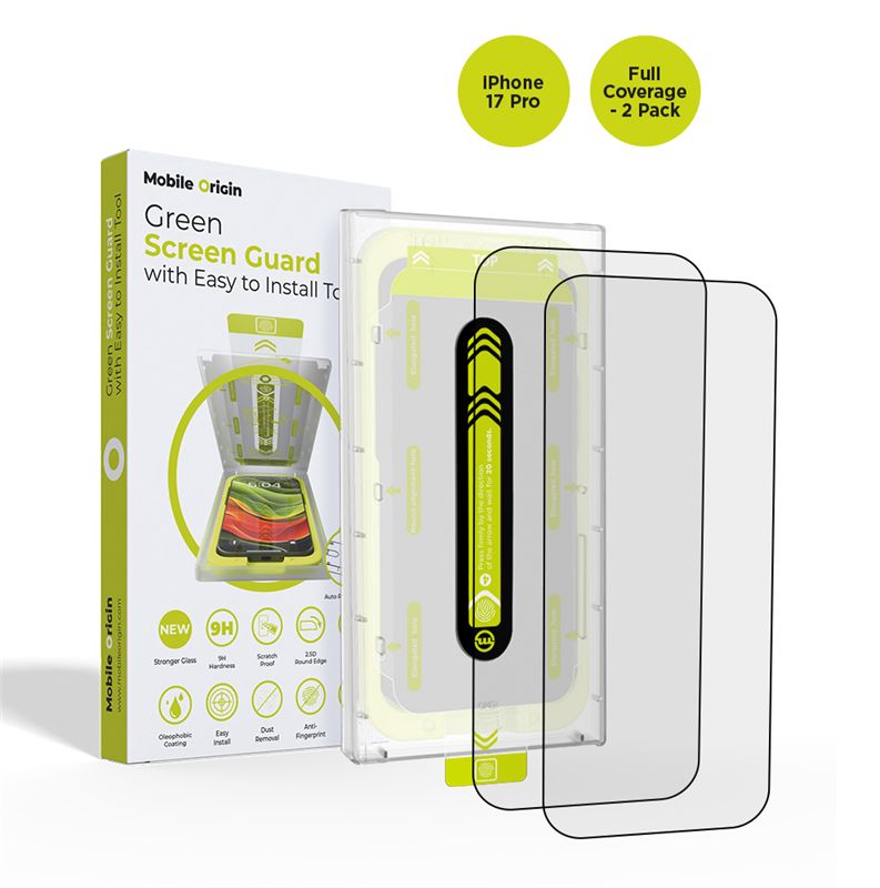 Mobile Origin Screen Guard with easy applicator full coverage 2 pack - iPhone 17 Pro