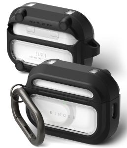 Προστατευτική θήκη Ringke UX Magnetic σε Black Clear για Apple AirPods Pro 3 με υποστήριξη MagSafe και καραμπίνερ