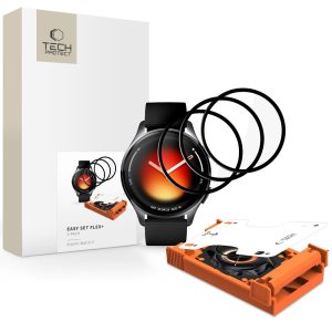Σετ 3 τεμαχίων υβριδικής προστασίας οθόνης Tech-Protect Easy Set Flex+ με πορτοκαλί πλαίσιο τοποθέτησης για Xiaomi Watch 5