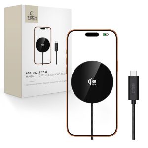 Μαύρος μαγνητικός ασύρματος φορτιστής Tech-Protect A50 MagSafe 25W Qi2.2 με πλεκτό καλώδιο USB-C