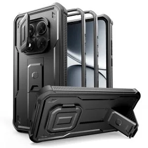 Μαύρη θωρακισμένη θήκη Tech-Protect Kevlar Cam+ με συρόμενο κάλυμμα κάμερας και βάση στήριξης για Xiaomi Redmi Note 15 Pro 5G