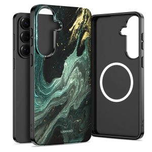 Θήκη Tech-Protect Lamano MagSafe με σχέδιο πράσινου μαρμάρου Verde Aura για το Samsung Galaxy A57 5G