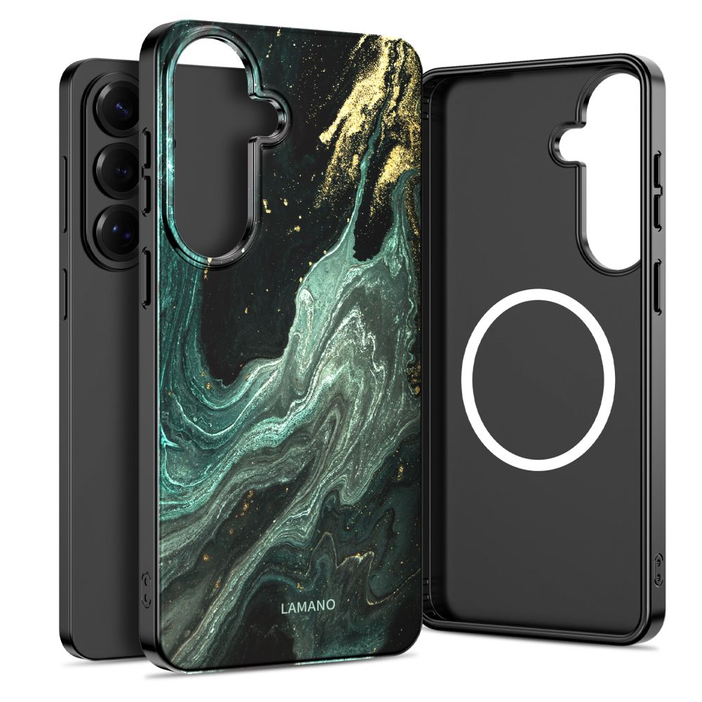 Θήκη Tech-Protect Lamano MagSafe με σχέδιο πράσινου μαρμάρου Verde Aura για το Samsung Galaxy A57 5G