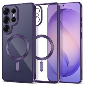 Ημιδιάφανη θήκη Tech-Protect MagFlex MagSafe με μωβ πλαίσιο Cobalt Violet για το Samsung Galaxy S26 Ultra