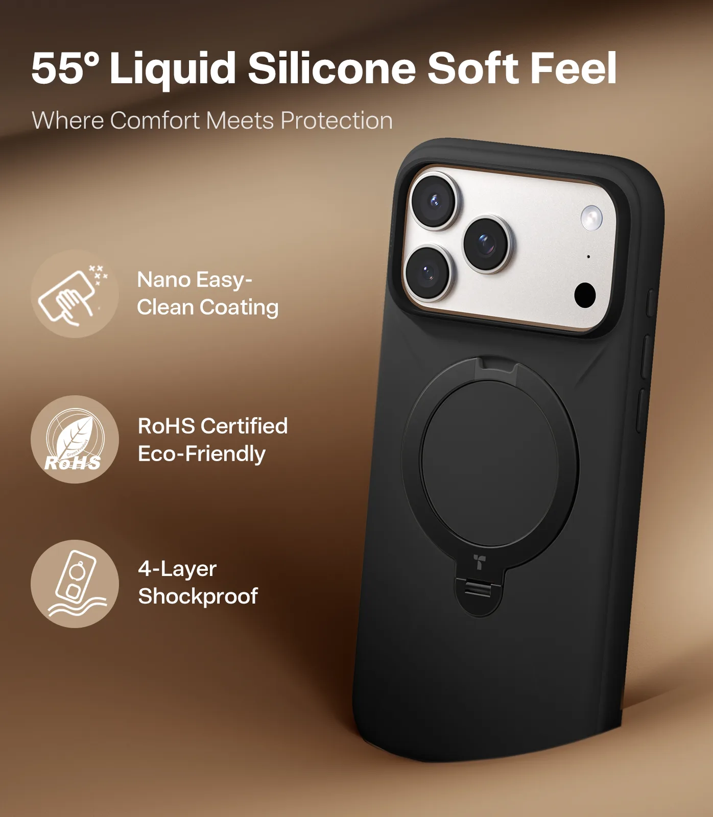 Torras Ostand Q3 Silicone obsidian black - iPhone 17 Pro