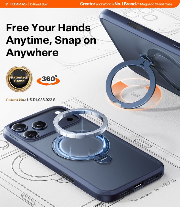 Torras Ostand Q3 Spin midnight blue - iPhone 17 Pro