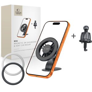Μαύρη μαγνητική βάση αυτοκινήτου Tech-Protect N56 MagSafe με εξαρτήματα για τοποθέτηση στο ταμπλό και τον αεραγωγό