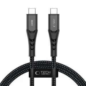 Μαύρο ενισχυμένο καλώδιο USB-C σε USB-C Tech-Protect Ultraboost UB11T ισχύος 100W με νάιλον πλέξη