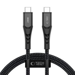 Μαύρο ενισχυμένο καλώδιο USB-C σε USB-C Tech-Protect Ultraboost UB11T 240W μήκους 1 μέτρου με υφασμάτινη πλέξη