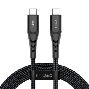 Μαύρο ενισχυμένο καλώδιο USB-C σε USB-C Tech-Protect Ultraboost UB11T 240W μήκους 2 μέτρων με υφασμάτινη πλέξη