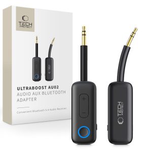 Μαύρος Bluetooth 5.4 αντάπτορας ήχου Tech-Protect Ultraboost AU02 με λειτουργίες δέκτη και πομπού και θύρα AUX 3.5mm