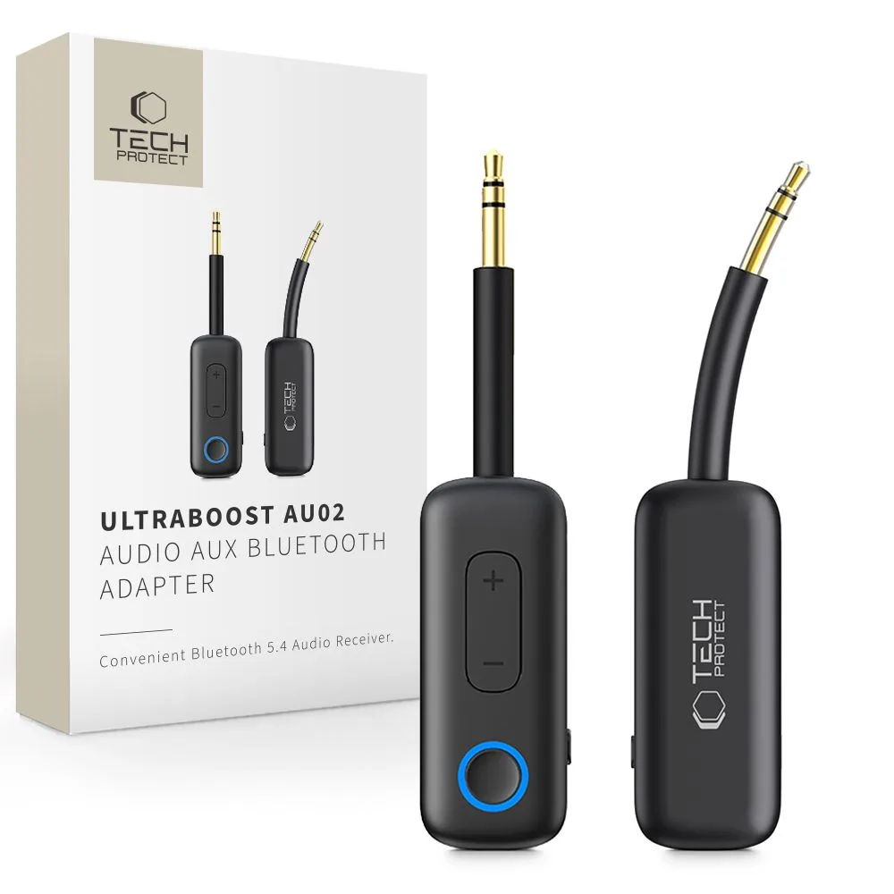 Μαύρος Bluetooth 5.4 αντάπτορας ήχου Tech-Protect Ultraboost AU02 με λειτουργίες δέκτη και πομπού και θύρα AUX 3.5mm