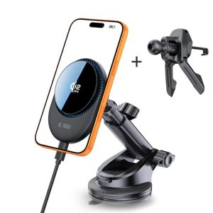 Μαύρη μαγνητική βάση αυτοκινήτου Tech-Protect V21 MagSafe με ασύρματη φόρτιση 25W, ενεργό ανεμιστήρα ψύξης και εξαρτήματα στήριξης