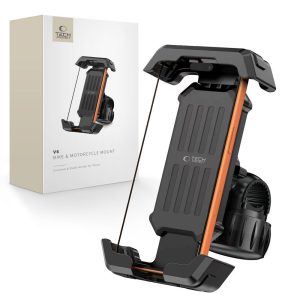 Μαύρη βάση στήριξης κινητού Tech-Protect V6 για ποδήλατα και ηλεκτρικά πατίνια με κλείδωμα ασφαλείας