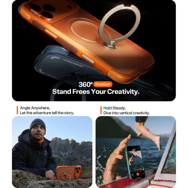 Θήκη iPhone 17 Pro Max Torras Ostand Spin Air Series 2026 με Stand Horizon Orange - Image 9