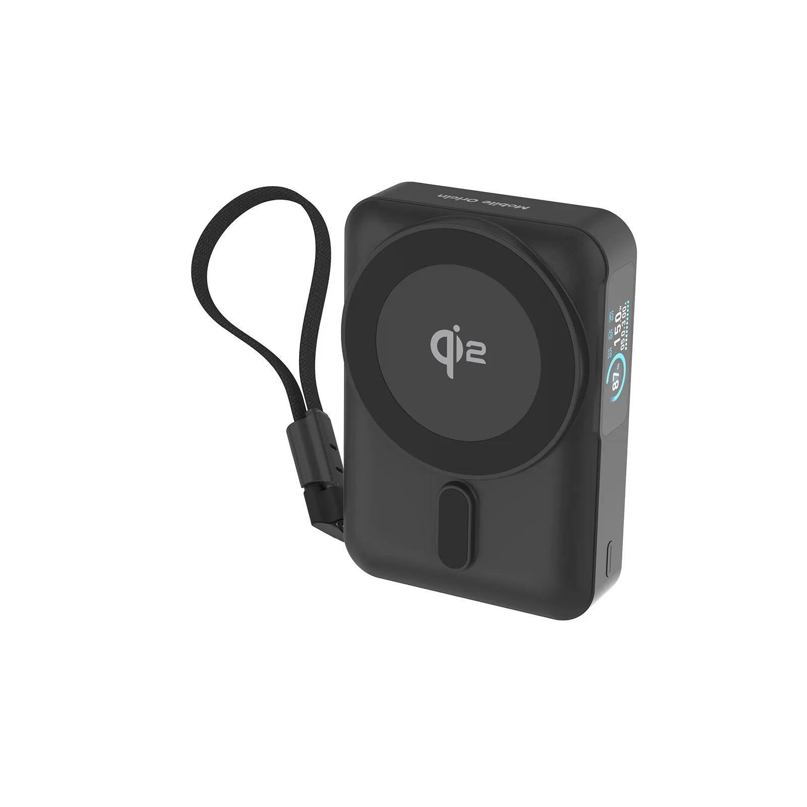 Mobile Origin 10000 mAh Qi2 TFT Display Semi-solid PowerBank PB19 - USB-C Cable Black