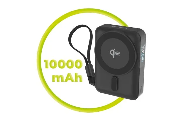 Mobile Origin 10000 mAh Qi2 TFT Display Semi-solid PowerBank PB19 - USB-C Cable Black