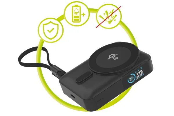 Mobile Origin 10000 mAh Qi2 TFT Display Semi-solid PowerBank PB19 - USB-C Cable Black