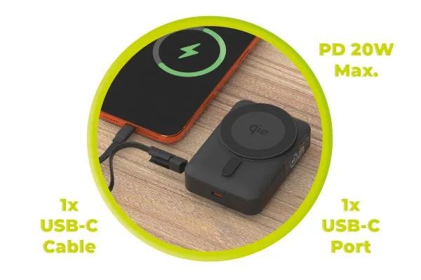Mobile Origin 10000 mAh Qi2 TFT Display Semi-solid PowerBank PB19 - USB-C Cable Black