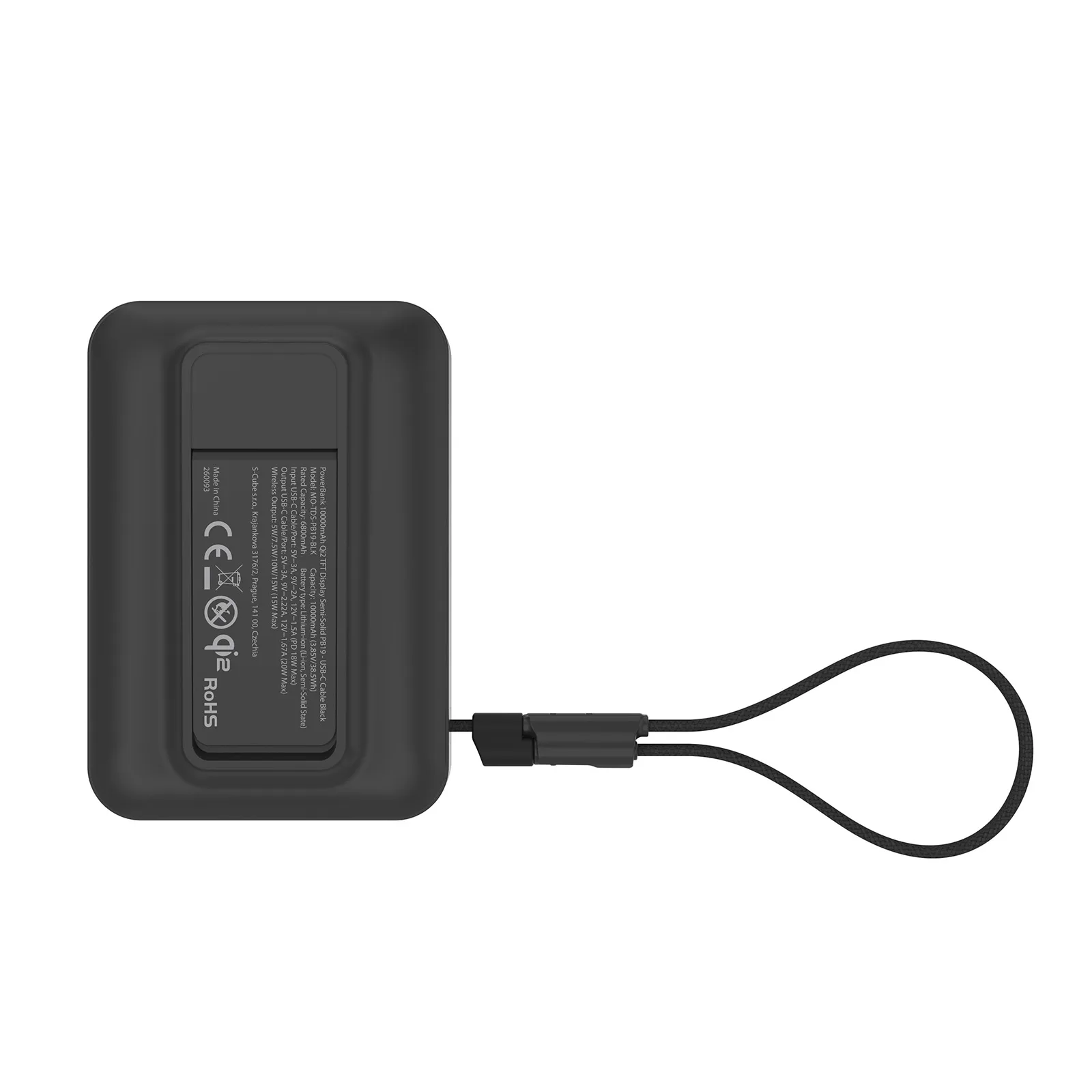 Mobile Origin 10000 mAh Qi2 TFT Display Semi-solid PowerBank PB19 - USB-C Cable Black