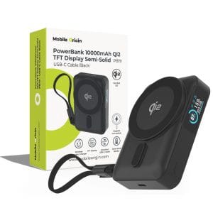 Mobile Origin 10000 mAh Qi2 TFT Display Semi-solid PowerBank PB19 - USB-C Cable Black