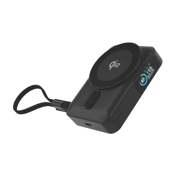 Mobile Origin 10000 mAh Qi2 TFT Display Semi-solid PowerBank PB19 - USB-C Cable Black
