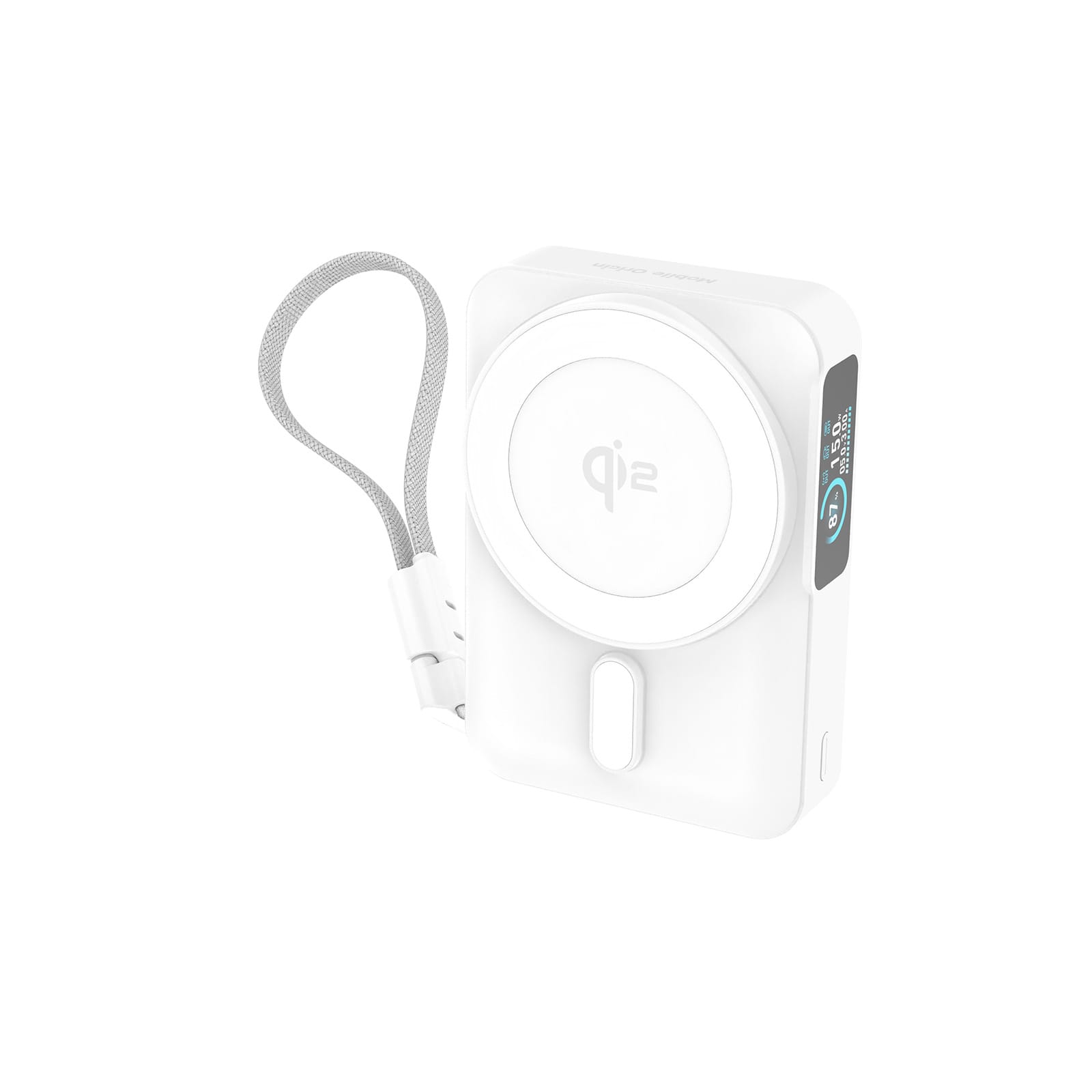 Mobile Origin 10000 mAh Qi2 TFT Display Semi-solid PowerBank PB19 - USB-C Cable White