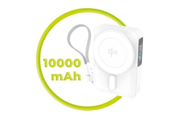 Mobile Origin 10000 mAh Qi2 TFT Display Semi-solid PowerBank PB19 - USB-C Cable White
