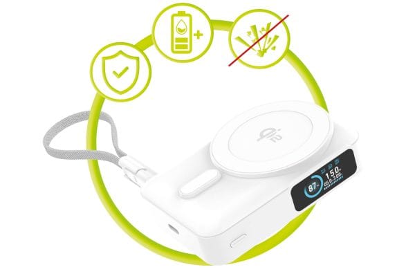 Mobile Origin 10000 mAh Qi2 TFT Display Semi-solid PowerBank PB19 - USB-C Cable White